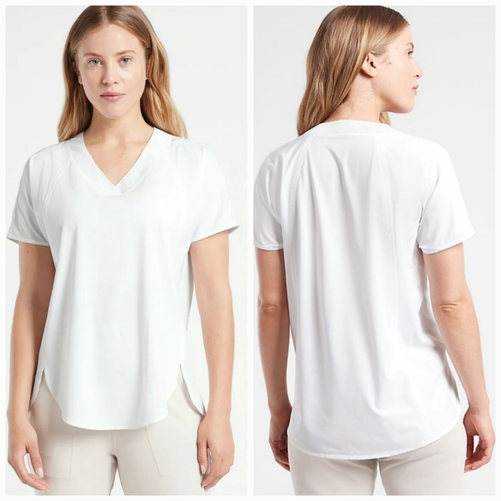 Athleta Zephyr V Neck Tee Bright White sz S (fits M) NWOT